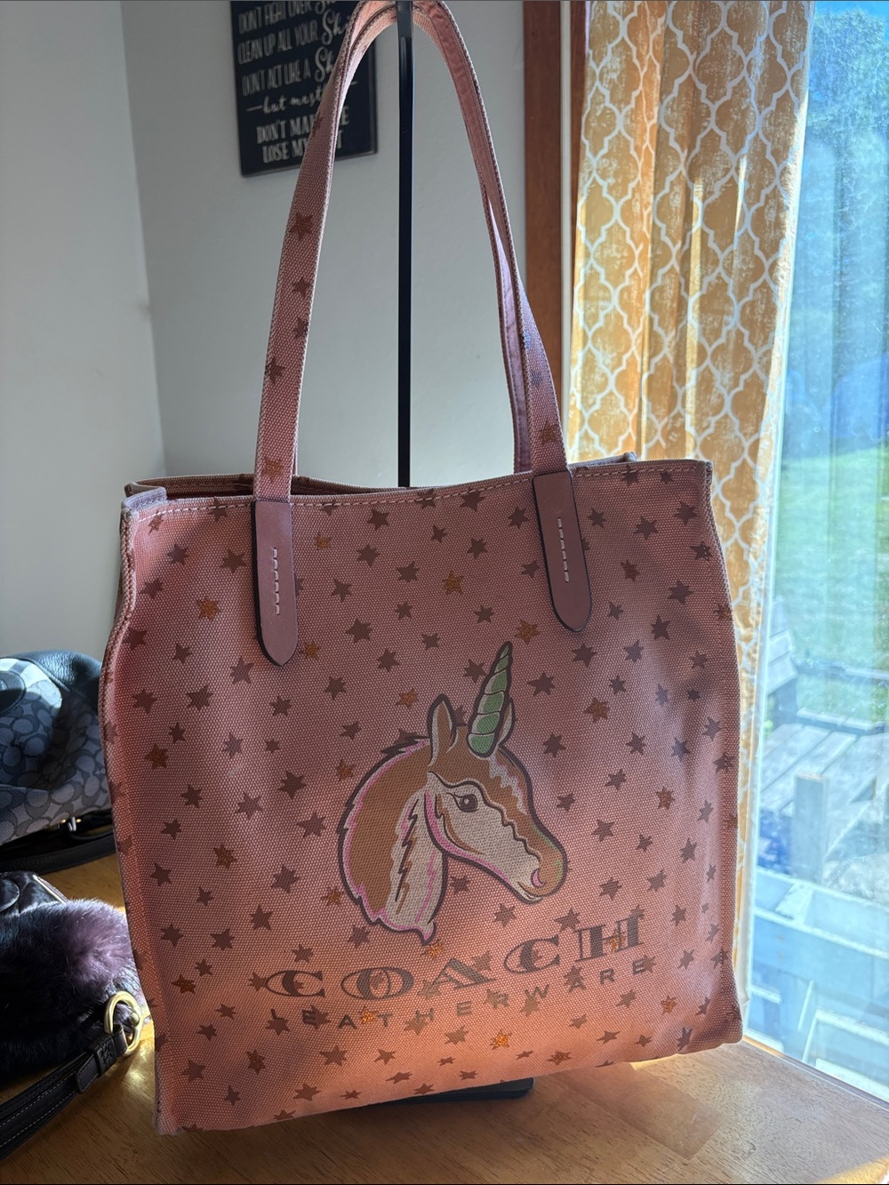 COACH Pink Star & Unicorn Canvas Tote